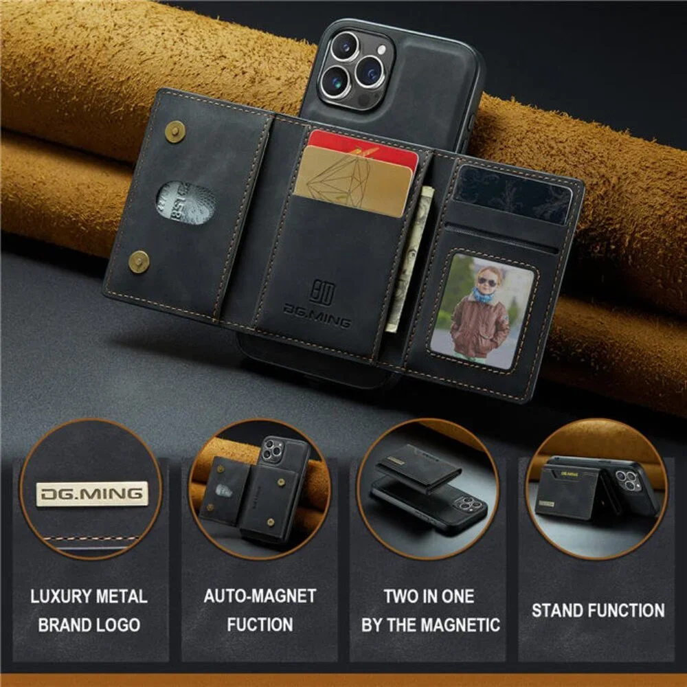 DG.MING M2 For‎ iPhone 15 Pro Max Case with Detachable Magnetic Trifold Card Bag